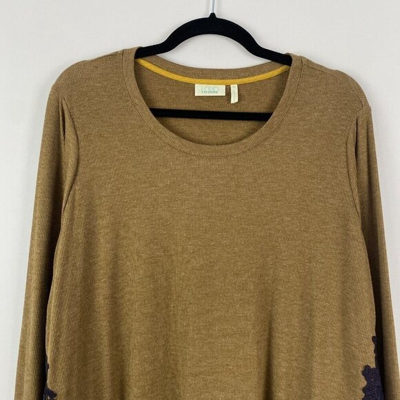 LOGO Lounge by Lori Goldstein Knit Top Godets Contrast Lace Tunic Size 1X Green - Picture 2 of 10